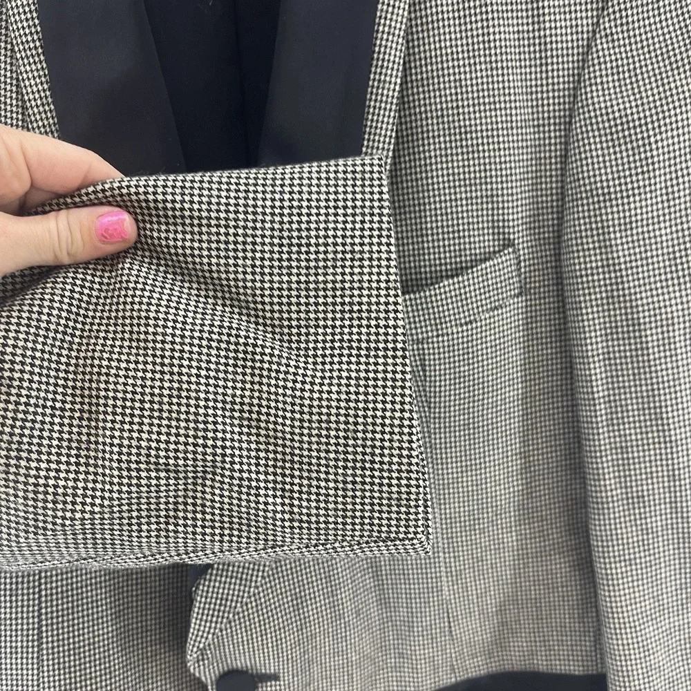 Oscar de la Renta Men's Blazer 37S Black Trim Shawl Collar Houndstooth‎ USA Made